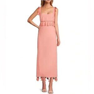🏷Antonio Melani Nat Note Cici Tassel Linen Fringe Maxi Dress Pink Sleeveless
